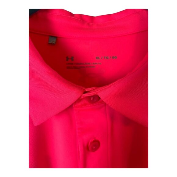 Under Armour Men’s XL Polo Shirt Neon Red with Black Horse Logo – Loose Fit Perf - Picture 4 of 5